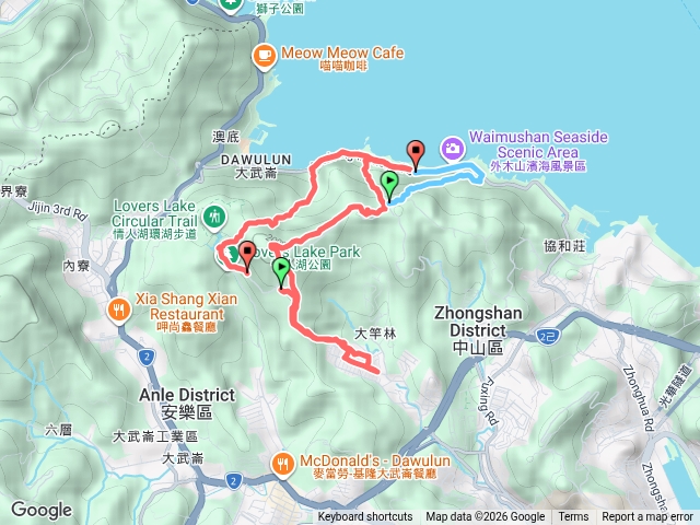 和慶社區、輪胎步道、大武崙山、中山峽谷步道、海興步道O型走