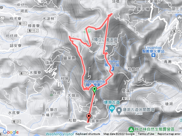 樟腦寮~阿拔泉~觀音石山~紅南坑山~大籠頂茶園~奉天岩~獨立車站~獨立山~樟腦車站