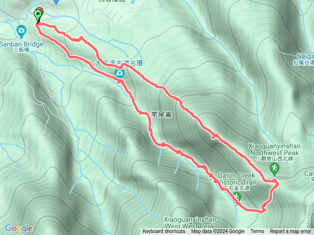 竿尾崙山～小觀音山西北峰～大屯溪古道大O型預覽圖