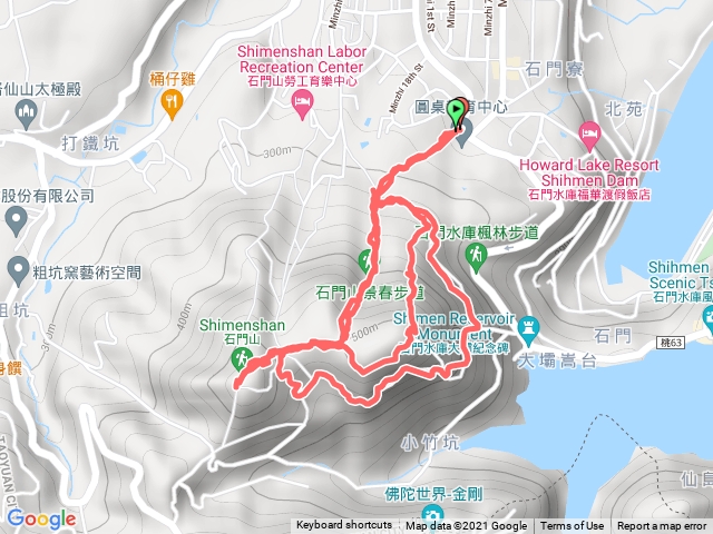 石門山北端入口景春上，下來好漢坡再上，環湖下