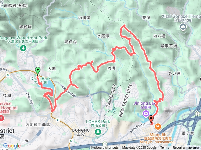 東湖縱走(大湖公園站-大湖-白鷺鷥山親山步道-康樂山-柿子山明舉山-內溝山-翠湖-老鷲尖-老鷲尖南峰-汐止鷹石尖-學頭坡山-金龍湖)