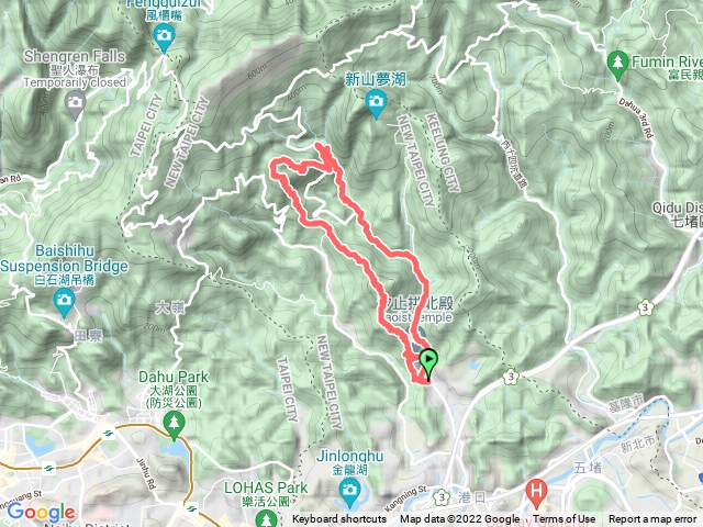 2022-01-09 汐止拱北殿~北港山~金明山~柯子林山~如意湖~彩虹橋~五指山古道O繞