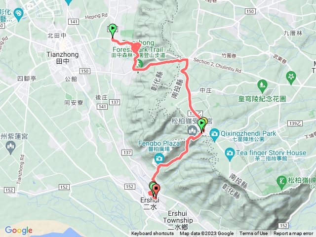 田中森林公園至松柏嶺登廟步道至二水車站