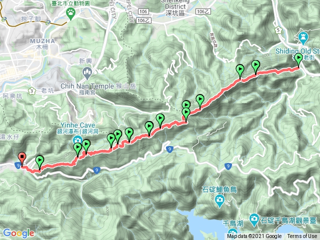 筆架連峰－二四六 （西帽子岩－炙子頭山－筆架山北峰－筆架山－二格山－南邦寮山－貓空尖－十六分山－四面頭山－六分山－塗崎頭山） （摸乳巷古道－北宜路二段國史館）