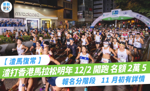 【渣馬復常】渣打香港馬拉松明年 12/2 開跑 名額 2萬 5   報名分階段   11 月初有詳情