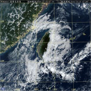[氣象]從衛星雲圖看到東北季風影響台灣區域，降雨影響範圍亦然