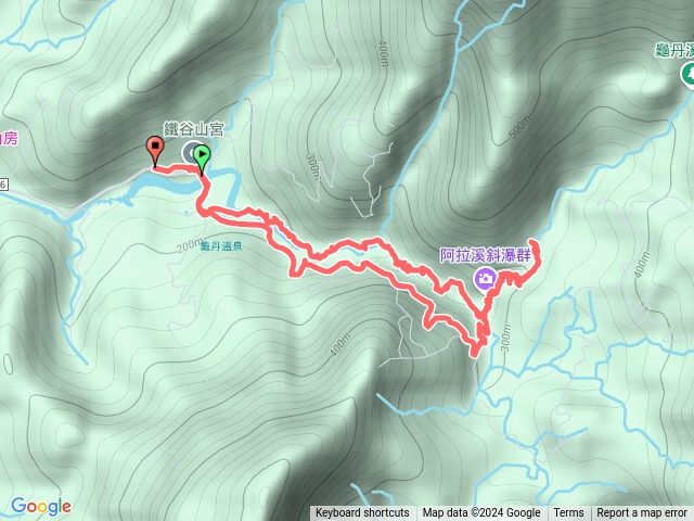 溯溪至龜丹奇岩/阿拉溪斜瀑布/下產業道路