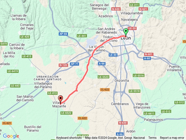 CaminoFrance(fromLeon)D1:Leon-VillardeMazarife(SouthVariant)