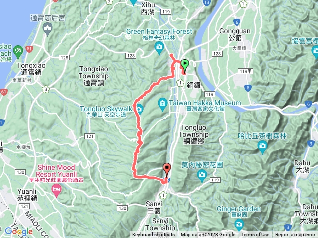 銅鑼火車站→龍貓土地公→九華山天空步道→挑鹽古道→挑炭古道→三義火車站預覽圖