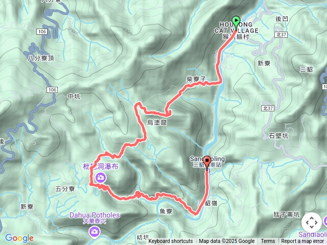 猴硐車站-獅子嘴奇岩-烏塗窟山-枇杷洞瀑布-摩天瀑布-合谷瀑布-三貂嶺車站