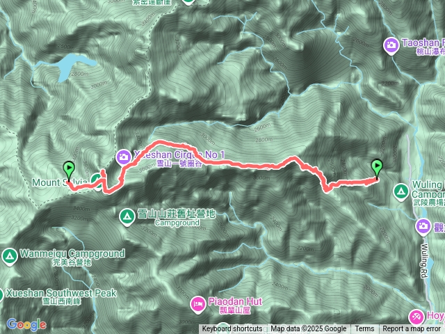 雪山主東峰步道，雪山登山口，七卡山莊，哭坡休息區，雪山東峰，雪山東峰停機坪，369營地叉路口，黑森林，石瀑，石壁水源，雪山圈谷氣象站，白木林，雪山主峰，翠池叉路口，北稜角，翠池山屋