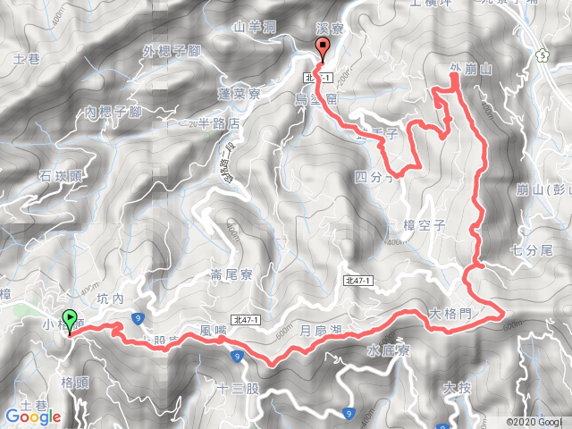 小格頭-雲海國小-雲海山-風露嘴-粗坑崙-大格門-旗子腳山-蛇舌子古道-聚福宫
