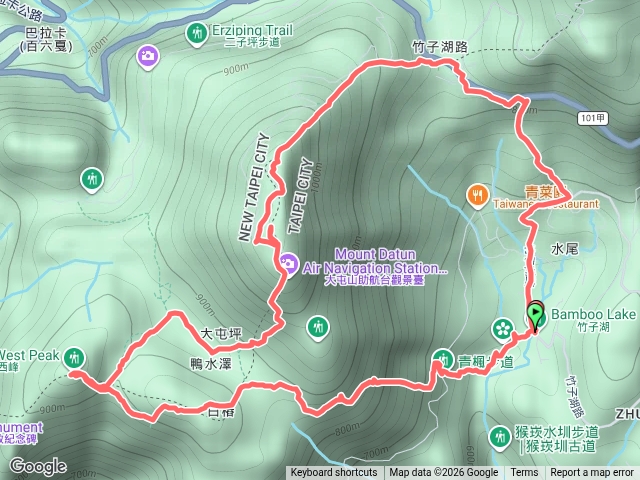 竹子湖-鴨水澤古道-大屯山南峰-西峰-主峰-竹子湖預覽圖