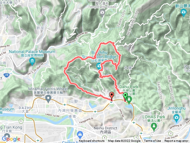 2022-1-25 內湖群峰─圓覺瀑布→碧山巖→白石湖吊橋→龍船岩→開演山→白石湖山→碧山→大崙頭山→大崙尾山→論劍山→剪刀石→金面山→竹嵩山→新坡尾山→金龍隧道口