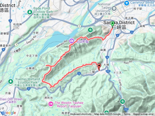 三峽老街-鳶尾山-福德坑山東峰-長春嶺-鳶山-鳶山彩壁-五十分山-烏塗窟山-壽山-石牛山-二鬮山-公車站中央社區站預覽圖