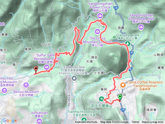 花卉實驗中心-磺溪小徑-白雲瀑布-前山公園-花鐘-陽峰古道-鼎筆橋步道-18拐圳步道-情人瀑布-硫磺谷預覽圖