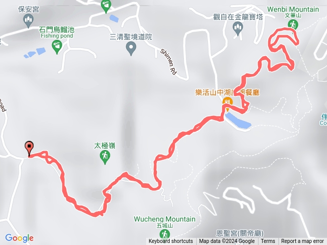 石門路70號登山口-直上山中湖-再直上文筆山-原路折返回山中湖-原路折返回70號登山口