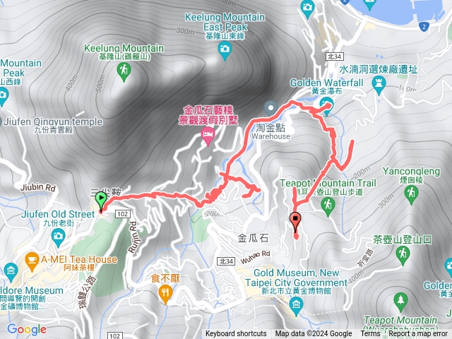 金瓜石山尖古道-水圳橋-摸乳巷石壁-黃金瀑布-無言山丘-本山六坑&斜坡索道-勸濟堂