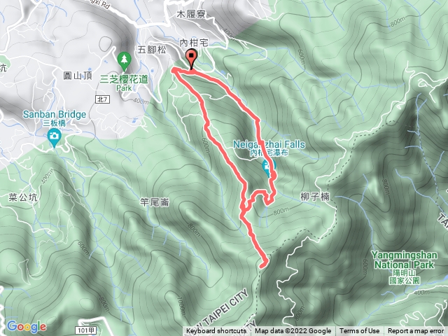 五腳松古道-金孔坪-菜頭崙-小觀音山北北峰-紅葉谷瀑布-內柑宅古道O形