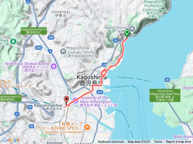 2025.07.15鹿兒島仙嚴園到鹿兒島中央車駅軌跡