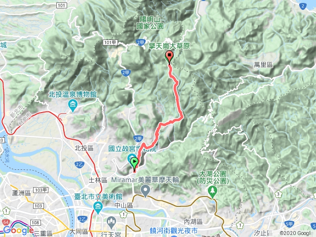 2020, 道路維修高繞， 故宮-狗殷勤步道-平菁街-瑪礁古道-擎天崗