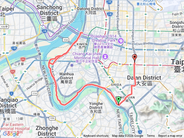 公館自來水公司河濱自行車專用道-北門來回預覽圖