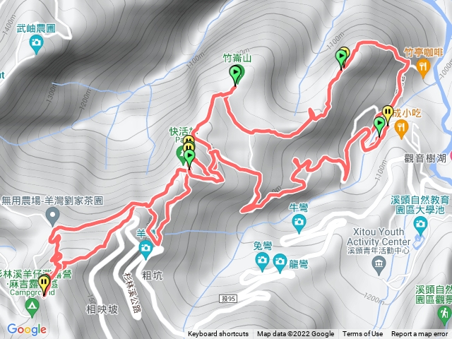 溪頭山、竹崙山、志騰山、快活林、羊頭崙山、樟仔林林道