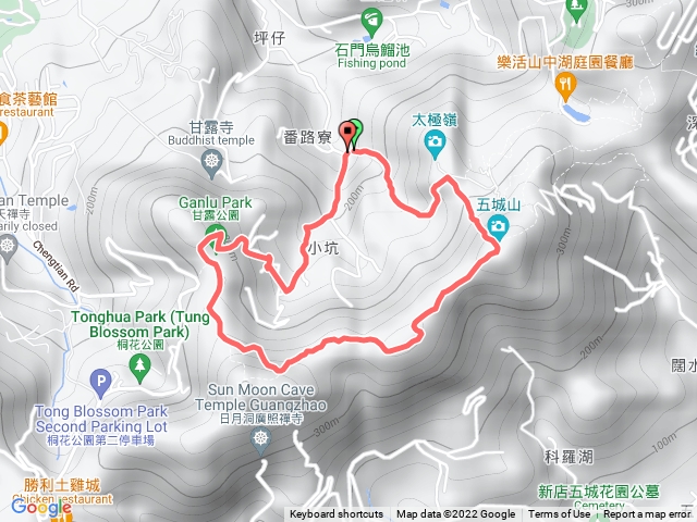 土城石門路70號步道入口-五城山-天上山縱走-天上山鞍部-甘露公園-產業道路-巨竹農場-產業道路回70號步道入口