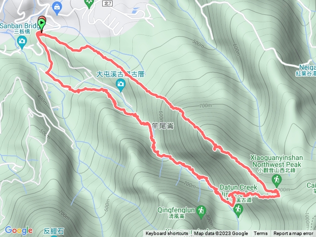 竿尾崙古道-竿尾崙-小觀音山西北峰-大屯溪古道-三板二橋O型預覽圖