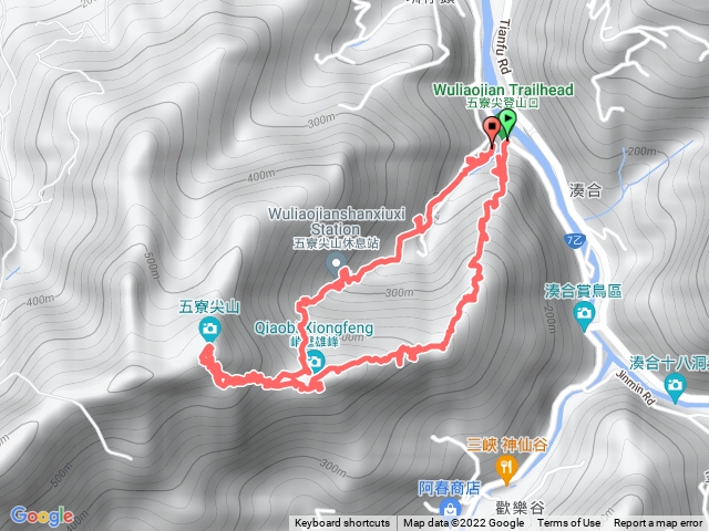 合作橋(玉里商店)登山口→牛背岩→峭壁雄風/獨立峰→茄苳樹→五寮尖→茄苳樹(經三十閔窪路→濟玄堂→煤礦遺址→合作橋(玉里商店)登山口