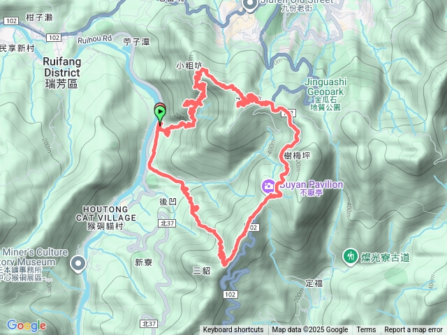 小粗坑古道上金瓜石山及黃金露頭，下不厭亭金字碑古道回