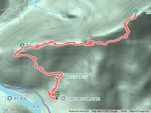 東卯山步道，停車場，登山口，電塔，涼亭，東卯山西峰，東卯山