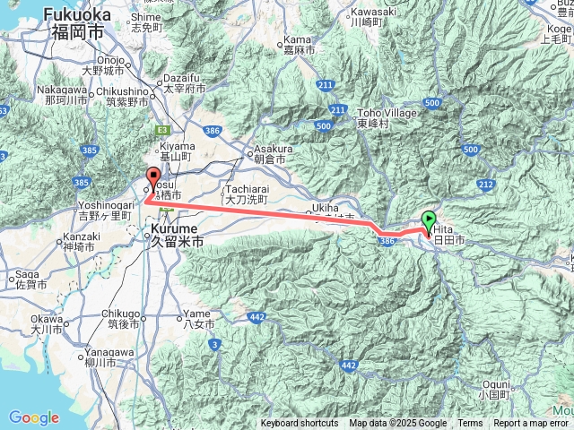 日本日田火車站到博多火車站
