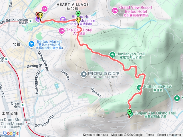 軍艦岩>丹鳳山（大師岩）>新北投捷運站