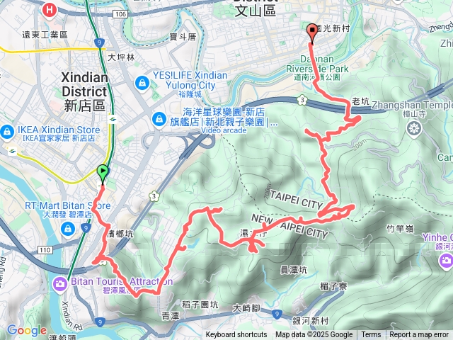 (新店區公所站-小獅山-日月潭-高麗坑山-大香山-大香山慈音巖-員潭子坑山-騰龍御櫻-阿泉坑山-恆光橋)