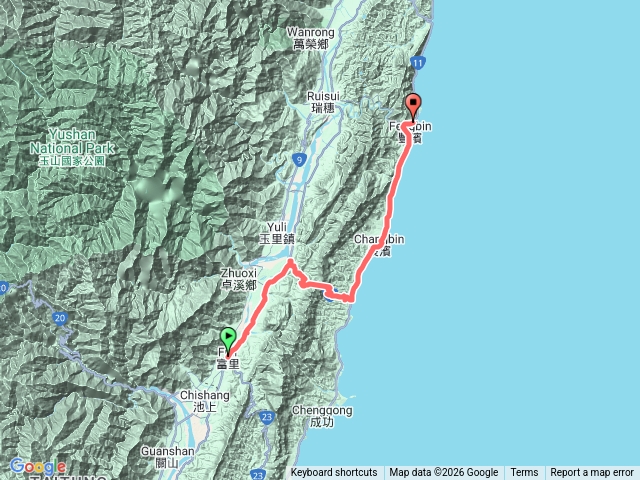 花蓮富里-玉里-玉長公路(台30)豐濱大港口單車行