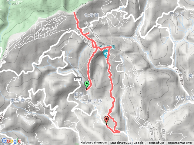 柯子林茶莊→ 過北港溪→ 新山西稜→ 新山→ 印弟安人面岩→ 友蚋山涼亭午餐→ 友蚋山→ 新山東稜→ 夢湖→ 保線路→ 汐萬路停車處O形