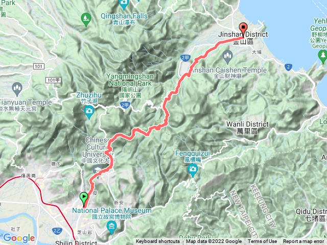 天母圓環-天母古道-七星山苗圃登山口-冷水坑-冷擎步道-金包里大路-南勢湖古道-金山
