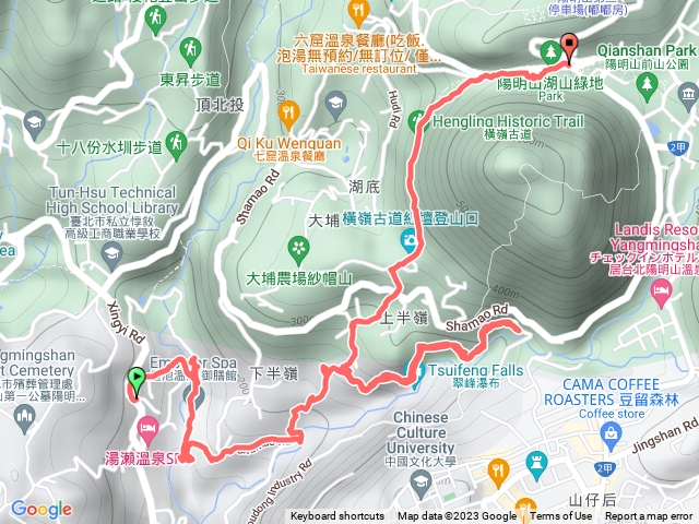 行義路-半嶺水圳步道-松溪瀑布-橫嶺古道紗帽路登山口-陽明山湖山綠地