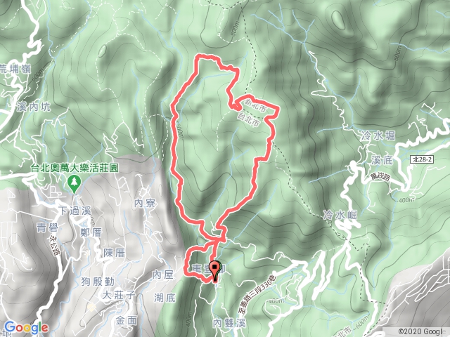 坪頂古圳步道=》石賴古厝=》內雙溪古道》北五指山=》柳衫林=》頂山=》頂山西南峰= 》瑪蕃山=》回坪頂古  圳步道