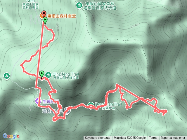 東眼山餐廳停車場-親子步道-東滿步道2.8km-地質走廊-餐廳