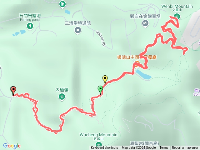 石門路70號登山口-直上山中湖-再直上文筆山做拉筋做運動-再繞到將軍嶺曬太陽-原路返回山中湖-再原路預覽圖