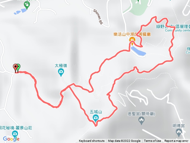 石門路70號步道入口-直上山中湖-文筆山登山口-經菜園-天上山縱走-五城山-直下步道回70號步道入口