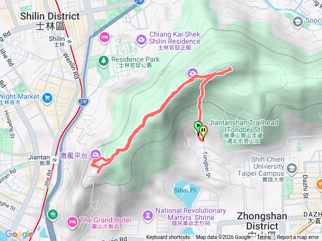 圓山步道通北街165巷大微風平台來回