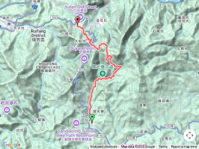 牡丹車站->燦光寮古道->九份老街