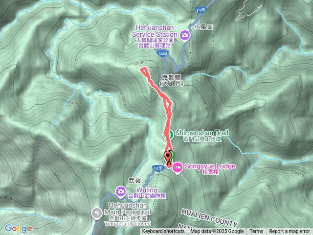 合歡尖山、石門山、哈哈山南峰、哈哈山、石門山北峰O繞