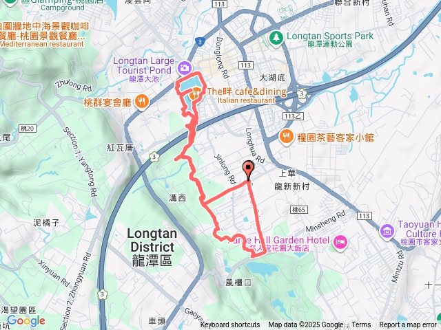 114/10/2-龍潭（3）龍潭大池上游自行車步道全段來回（H→大順路→自行車步道民生路入口→過新龍路（菱潭橋）→龍潭大池大O*滿月橋*吊橋→原路回→金龍路347巷→H）
