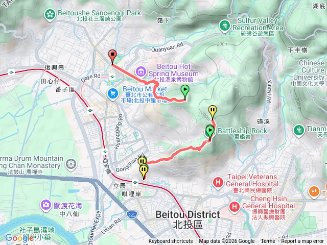 琪哩岸捷運站-軍艦岩-北投公園