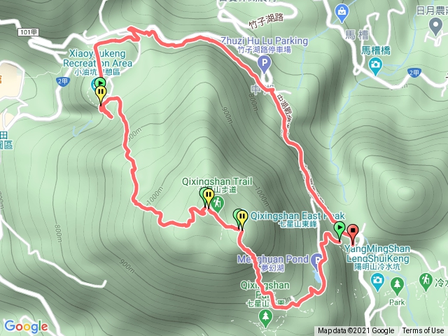 夢幻湖→七星東峰→七星主峰→小油坑→箭竹林步道→七星瀑布→中湖戰備道→夢幻湖停車場 大O型環繞一圈