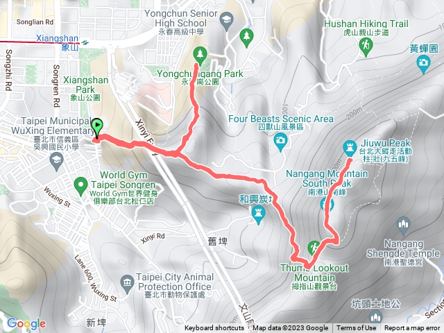 簡單駭客 鍛鍊路線：象山登山口-九五峰-象山登山口-永春崗-象山登山口-六巨石-象山登山口(三刷負重鍛鍊)